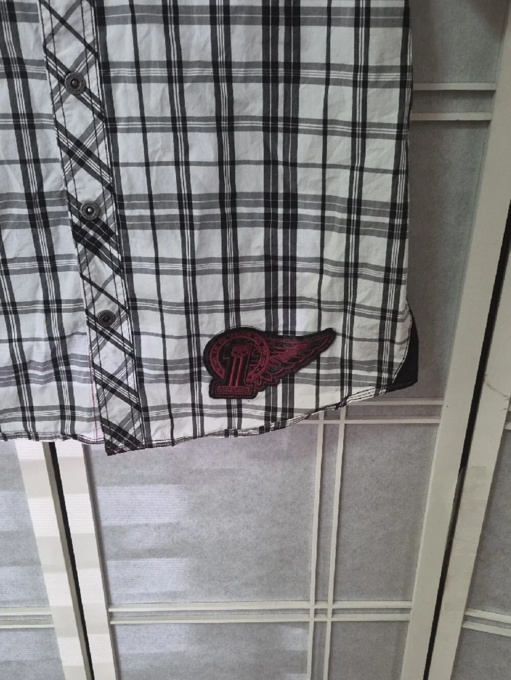 Harley-Davidson Black and White Plaid Short Sleeve Shirt